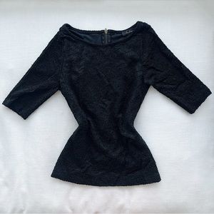 La Loca Floral Lace Black Gold Zipper Zip Up Top